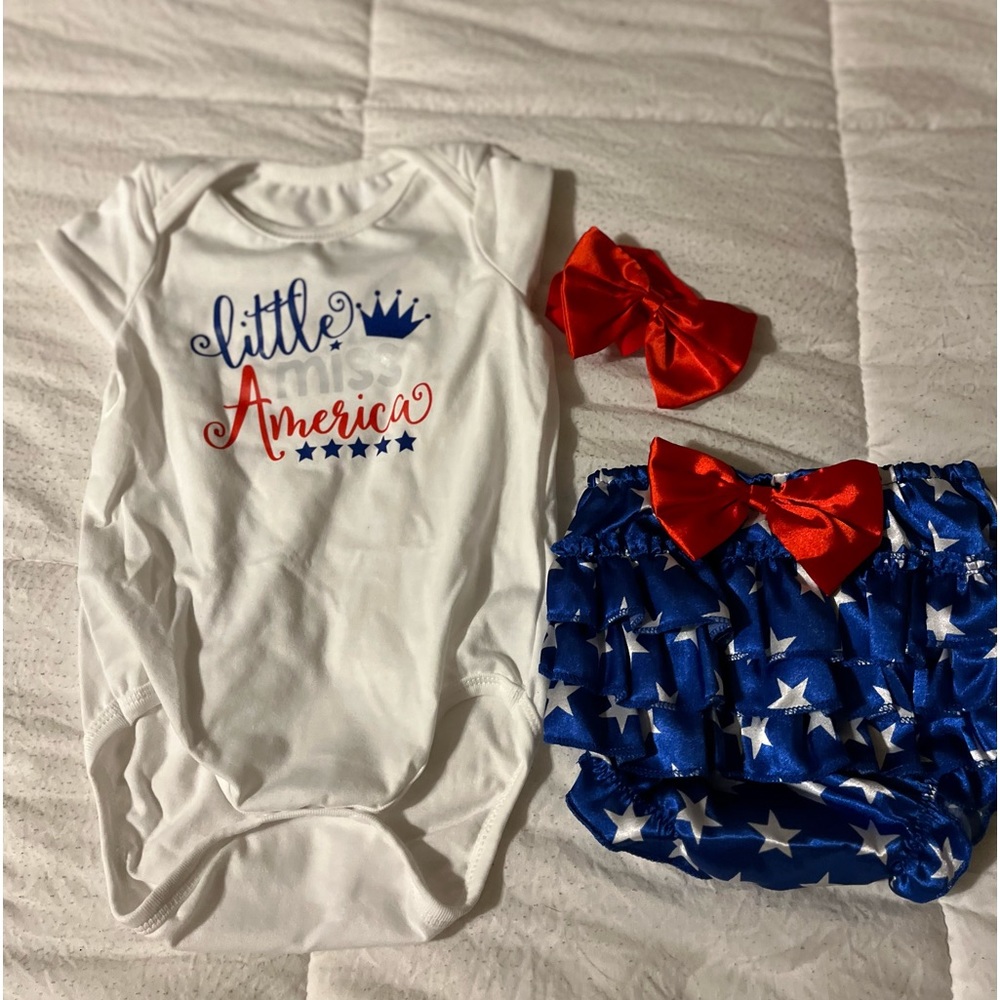 Little Miss America Baby‎ Outfit Fourth Of July 3-9 Months Precious Baby Outfit